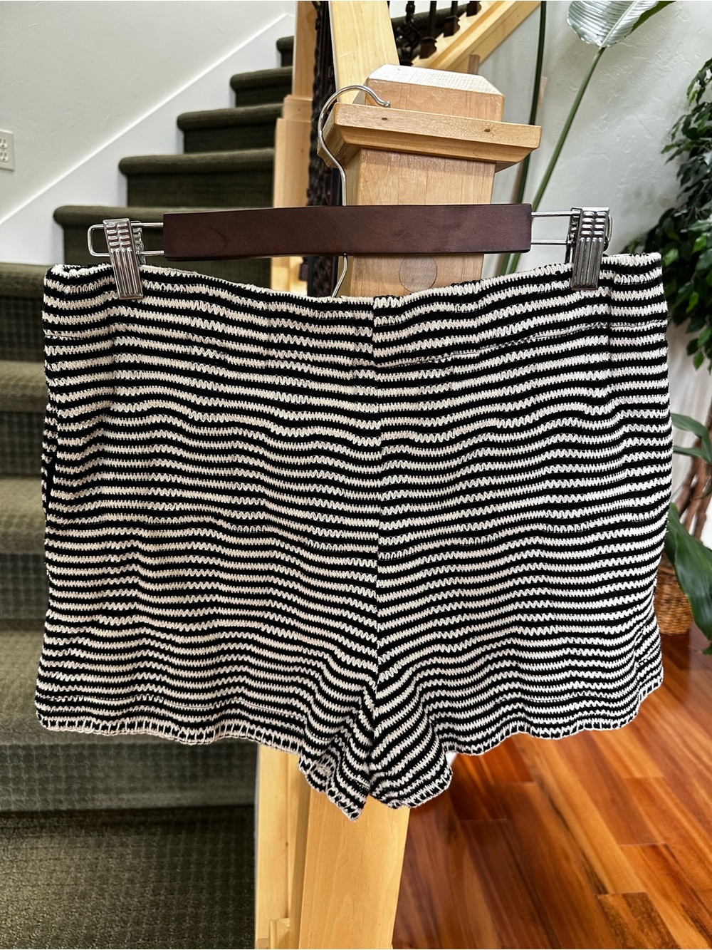 Z Supply Black & White Striped High Waist Knit Shorts